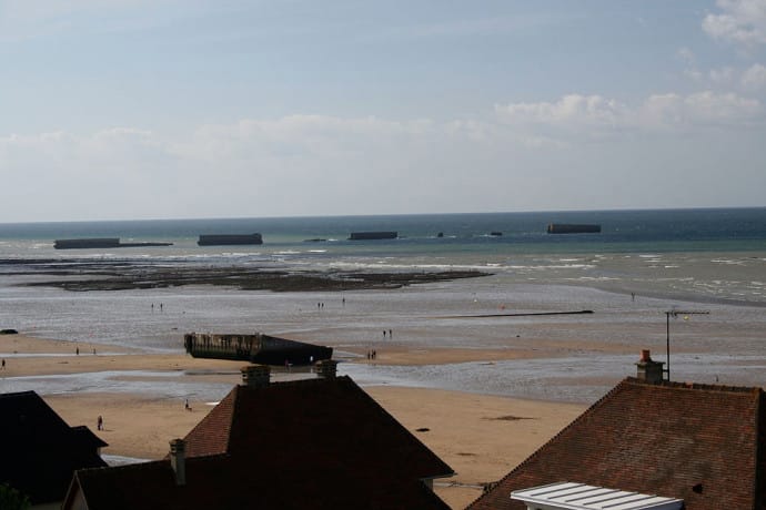 Remnants of the Mulberry Harbour at Arromanches